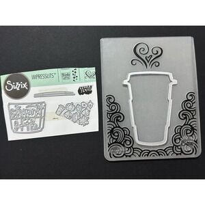 SIZZIX Thanks a Latte Embossing Folder Die Set 662277 Coffee Tea Card